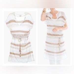 CHICO’S | Swim cover up | Knit sheer dress | Cord tassel tie waist| Cinched back